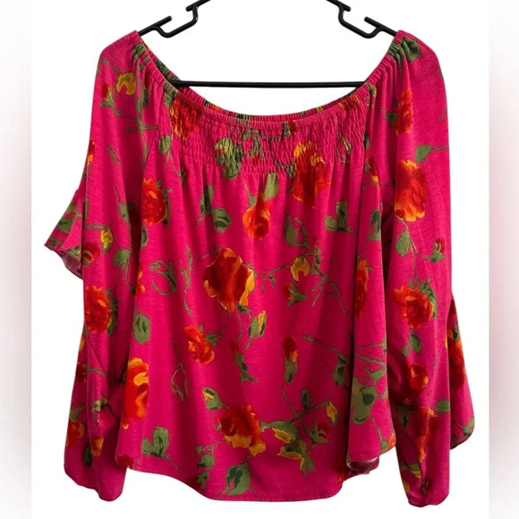NWT And The Why Pink Floral Off Shoulder Flowy 3/4 Sleeve Blouse Size Small - Picture 5 of 14